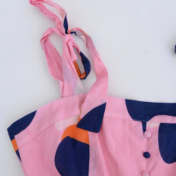 Ciebon Roma Pink & Navy Abstract Splash Apron Ruffle Cotton Midi Dress S - Picture 12 of 13